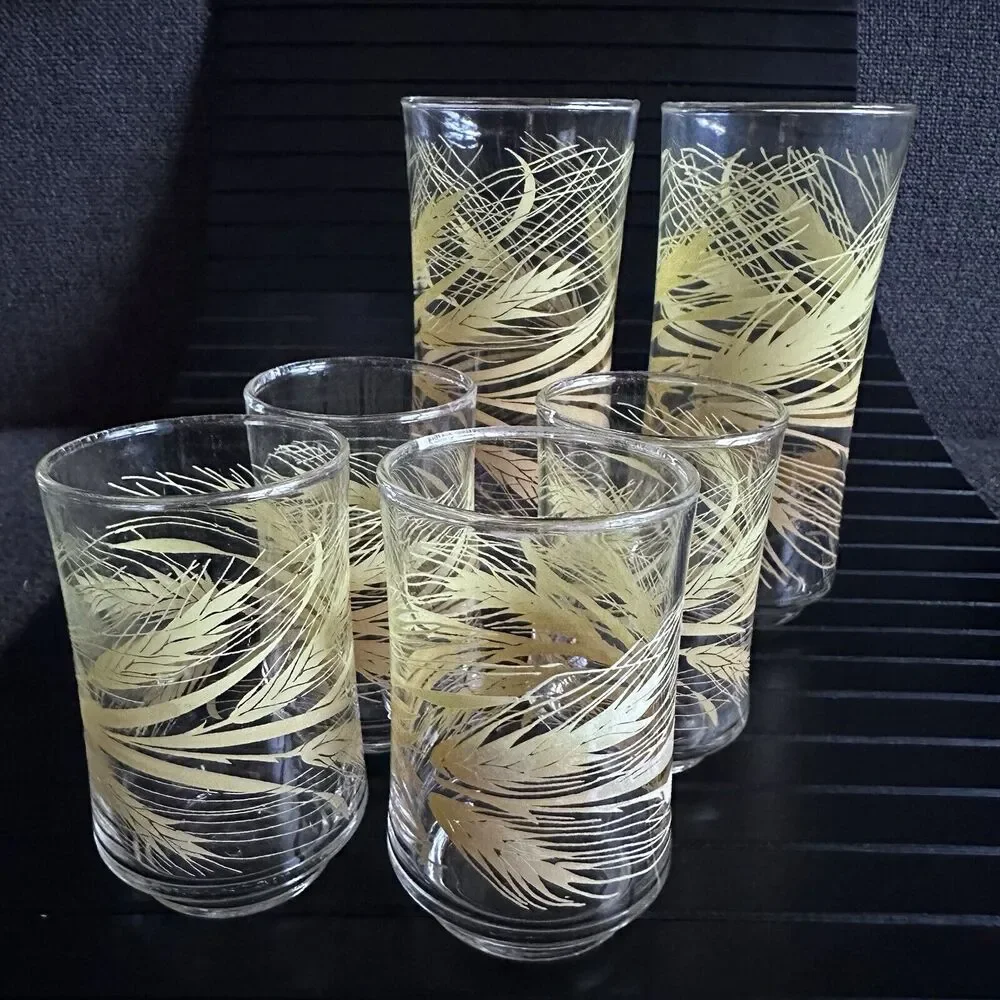 Libbey Golden Wheat Tumblers and Juice Glasses 2+4 Vintage‎ Lovely MCM